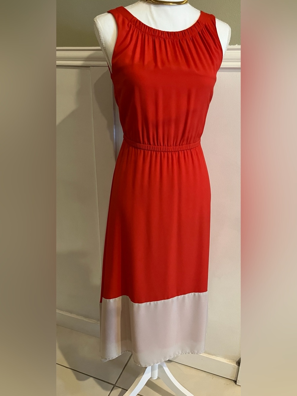 LOFT Orange Tan Sleeveless High Low Dress Colorblock sz small